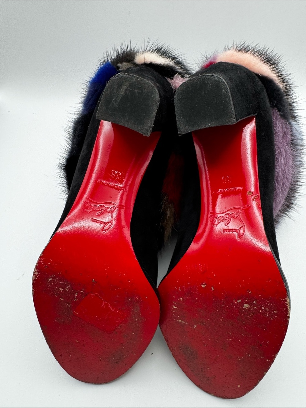Christian Louboutin Alexandra 70 Multicolor Mink Fur Ankle Boots Size 36 - Picture 9 of 9